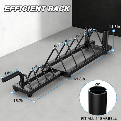 BEKING Horizontal Weight Plates Rack, Weight Rack for Weight Plates & Olympic Bars,Barbell Bumper Plate Holder with Handle and Rolling Wheels,Portable Gym Organizer with Fractional Weight Section for 1-Inch&2-Inch Plates