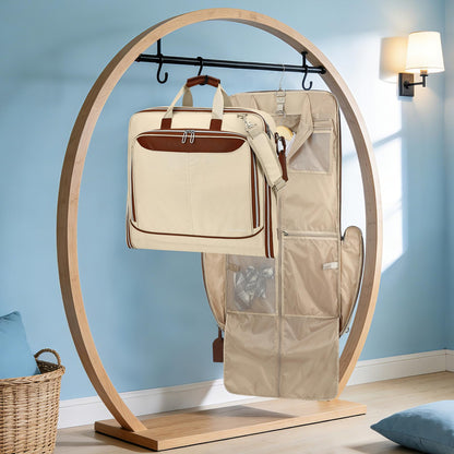 TONRUYN Travel Garment Bag Carry on Suit Bag for Women 51'' Waterproof Garment Bags Dress Bag for Travel Business Hanging Suitcase Luggage with Shoulder Strap Free shoes bag Fit 15.6'' Laptop, Beige