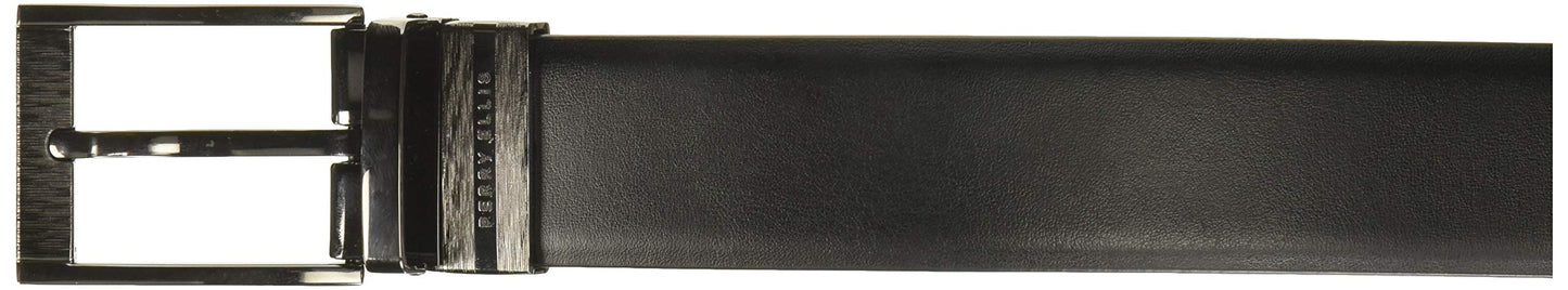 Perry Ellis Portfolio Feather Edge Leather Men's Belt, Reversible with Etched Buckle, Soft Touch Material (Sizes 30-54 Inches Big & Tall), Black / Brown Reversible, 32