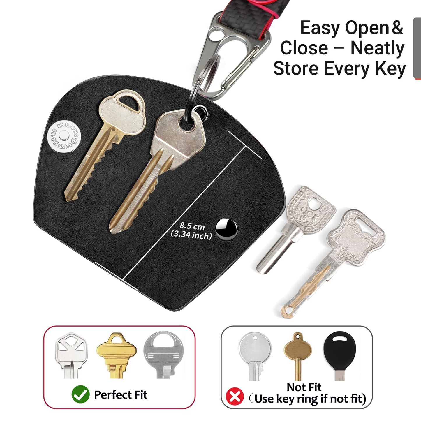 T-carbon Top Grain Leather Key Wrap for House Keys, Compact Key Holder Case Fits 2-5 Keys, Silent Rattle-Free Design,Portable Keychain