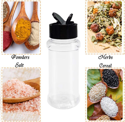 OJYUDD 16 Pack 3.4oz/100ml Plastic Spice Bottles Set,Empty Seasoning Containers with Black Cap,Clear Reusable Containers Jars for Spice,Herbs,Powders,Glitters