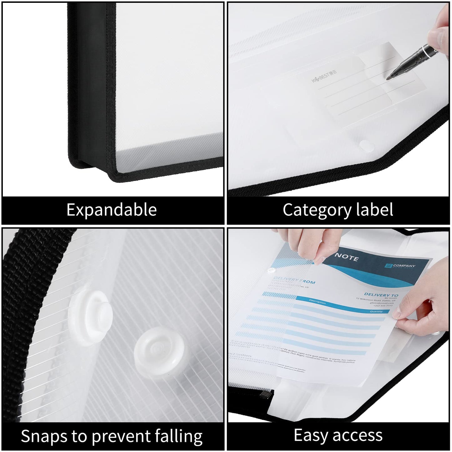 3 Pcs 11 x 17 Inch Expandable Tabloid Size Document Folder with Label A3 Plastic Folders for Documents Expanding File Wallet Envelope Size (3, Black)