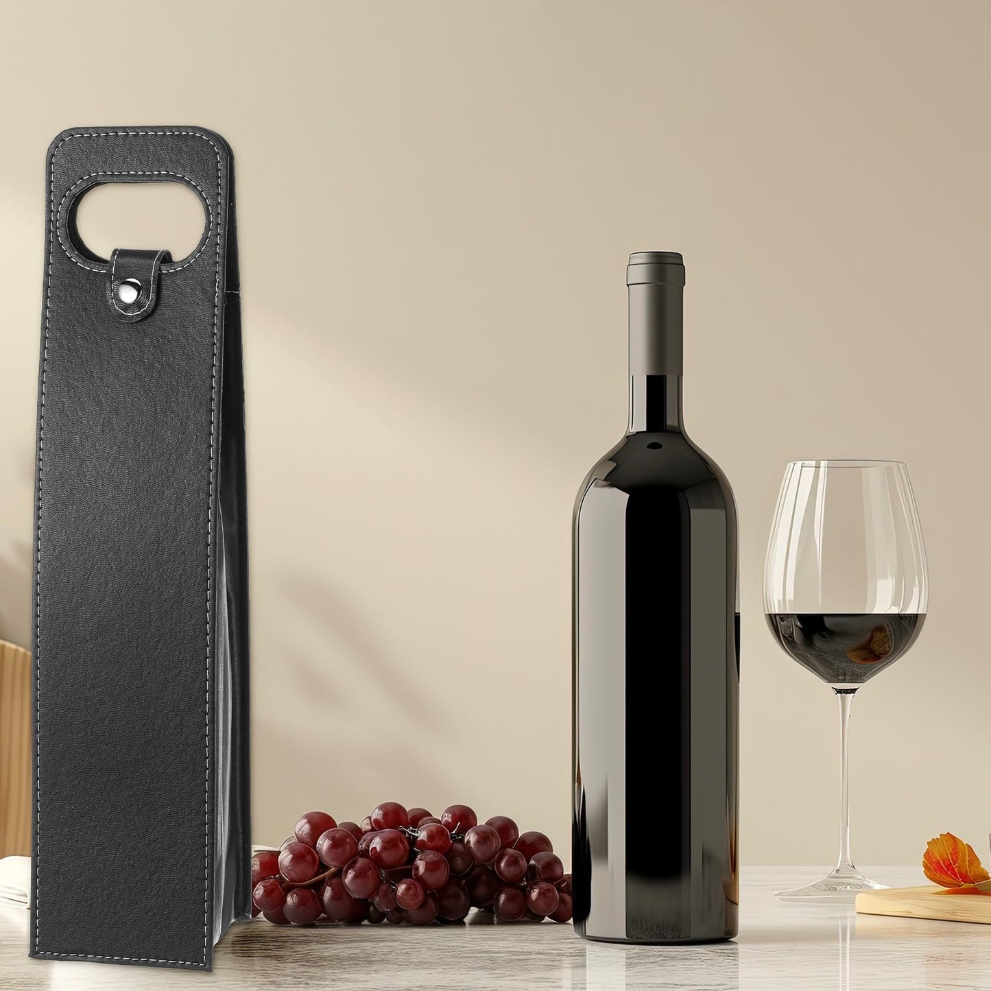 JIEYAO 6 Pack PU Leather Wine Tote Bags, Reusable Single Bottle Gift Bags Black Champagne Beer Carrier Case Holder for Wedding Birthday Christmas