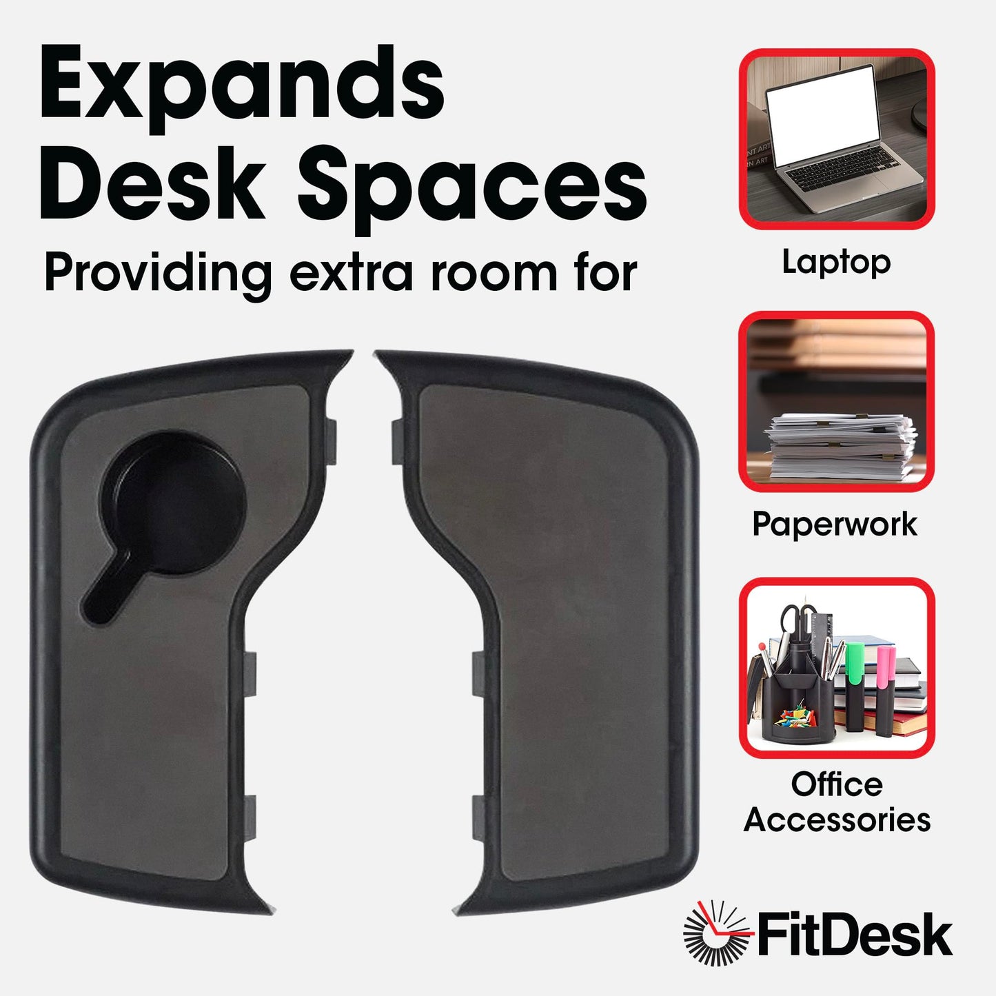 FitDesk Clamp-On Extender for 3.0 Exercise Bike & Standing Desk, Adjustable Laptop Stand, Bike Desk Attachment with Mousepad, Cup Holder & Tray, Fits Up to 17" Laptop, Treadmill Tray
