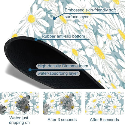 White Flower Sink Faucet Absorbing Mat Cute Chamomile Super Absorbent Fast