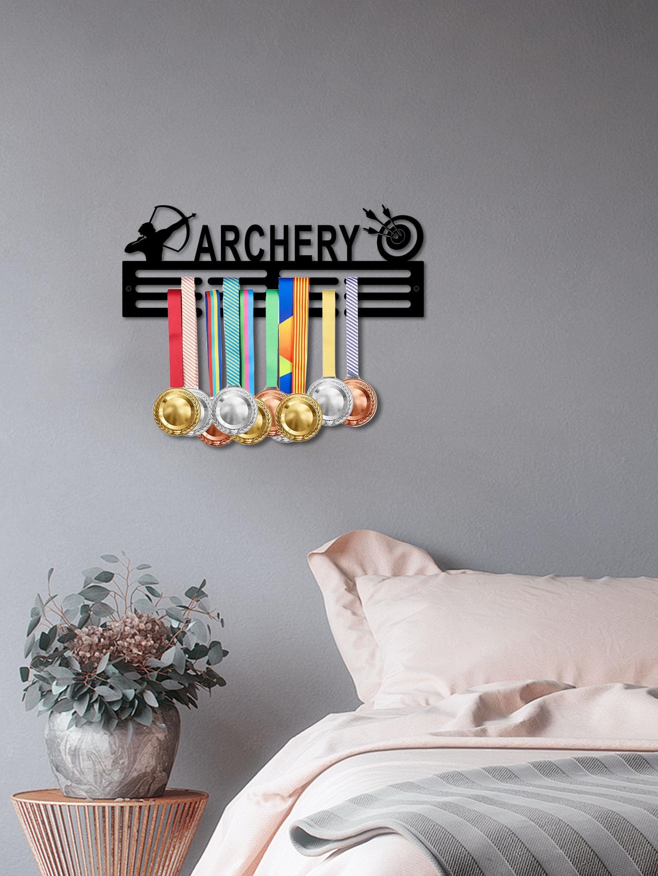Resama Archery Metal Medal Hanger Rack, Black Iron Archer & Target Silhouette Sports Award Medal Display Holder, Wall Mount Medal Organizer for Archery Lovers Home Barn Garage Decor & Archers Gifts