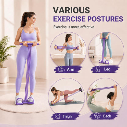 2026 Upgrade Pedal Resistance Band with Handle,8 Tube Detachable Elastic 3-in-1 Multifunctional Foot Pedal Resistance Assistance Expander for Foot Pedal Pull, Back Stretch & Chest Expand (Purple)