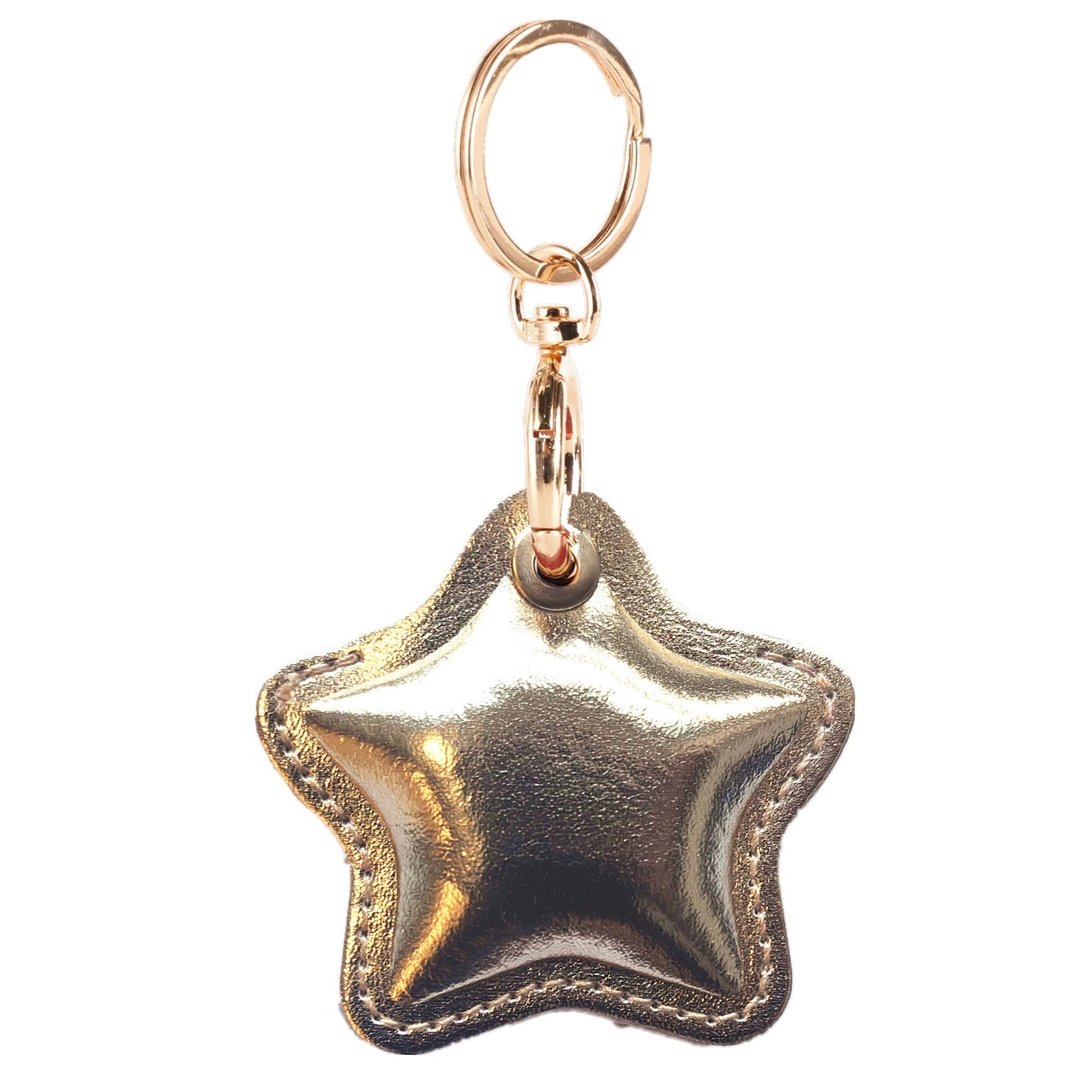 Leather Charm Keychain Holder Case Compatible with AirTag,Cute Protective Star-Shaped Cover with Luxe Ring Clip,Finder GPS Tracker Case for Wallet Keys,Bag,Pets(Golden)