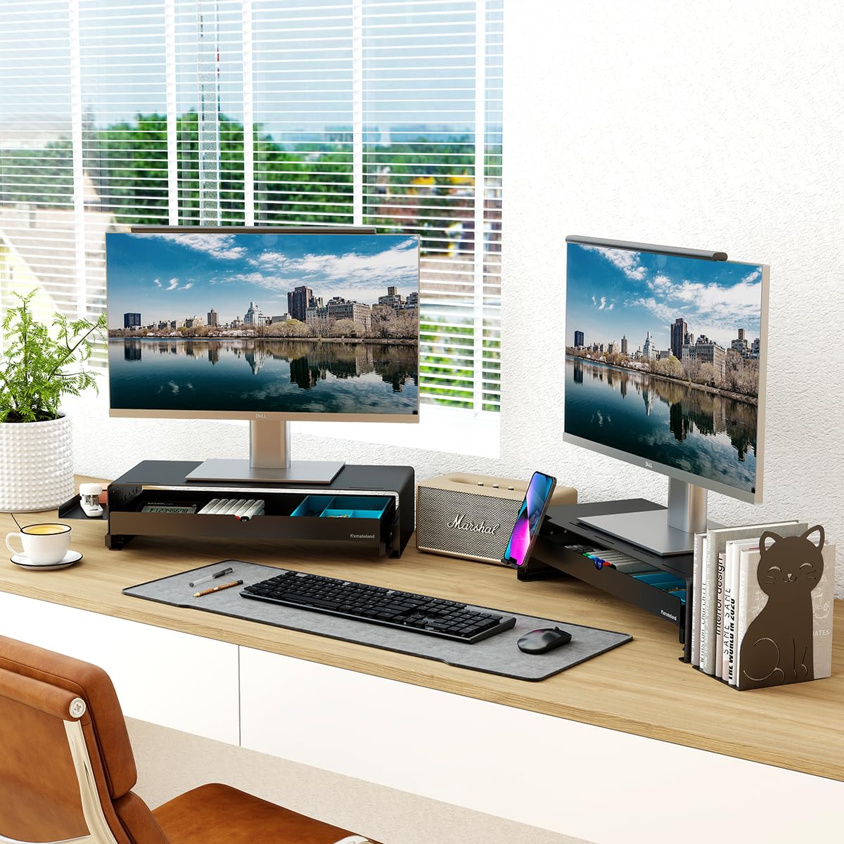Nxmateland Heavy Duty Metal Monitor Stand, Strong Support Desk Organizer with Storage Shelf, Ergonomic Riser for Computer, Laptop & Printer, Space-Saving Desktop Organizer for Office Home