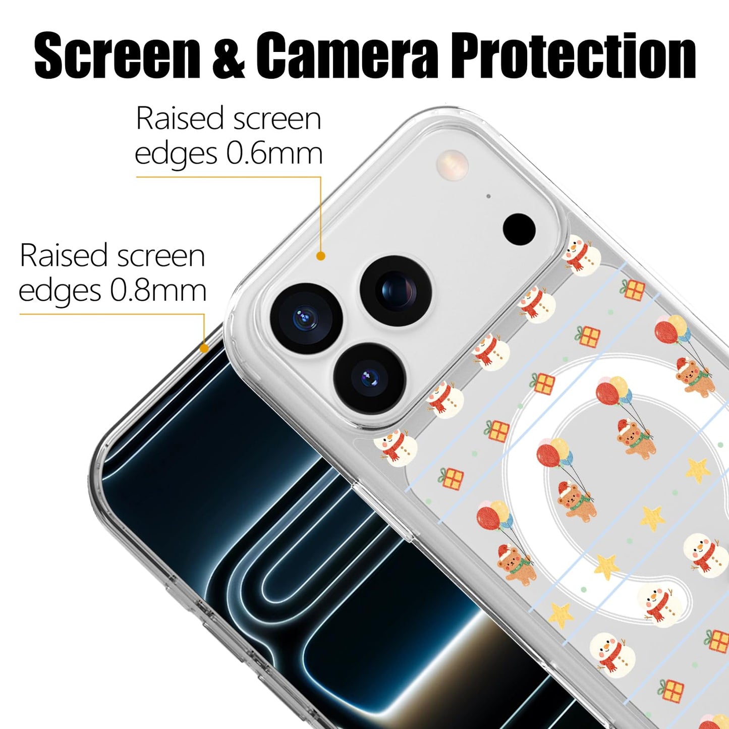 MAYCARI Christmas Phone Case for iPhone 17 Pro Max Compatible with Magnet Balloon Bear Snowman Clear Magnetic Phone Cover for Girls Women TPU Hard Back Shockproof Protective Case for Apple 17PM 6.9"