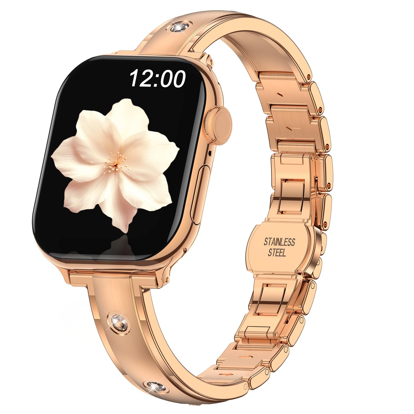 BAITEYOU Thin Narrow Stainless Steel Bands Compatible with Apple Watch Band 49mm 46mm 45mm 44mm Series Ultra 11 10 9 8 7 6 5 4 SE 3 2 1 42mm for Women, Dressy Metal iWatch Strap Bracelet Rose Gold