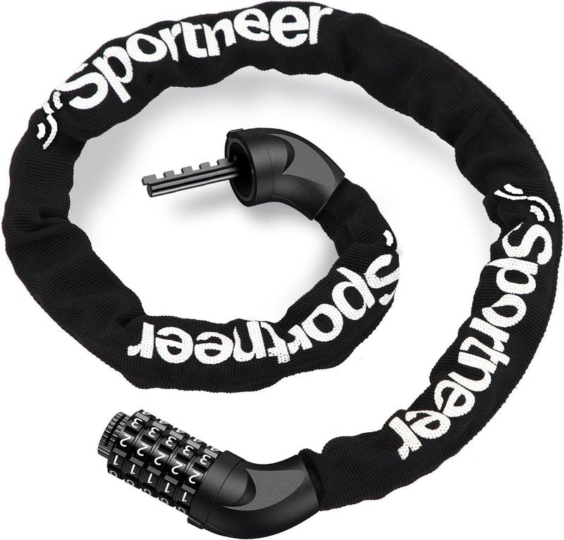 Sportneer Bike Locks Anti Theft- 5 Digit Combination Heavy Duty Keyless Bike Chain Lock Security Resettable Bicycle Lock for Bike, Scooter, Motorcycle, Door, Gate, Fence(4mm Thick Chain)