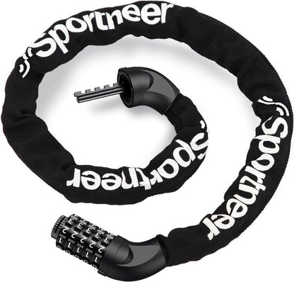 Sportneer Bike Locks Anti Theft- 5 Digit Combination Heavy Duty Keyless Bike Chain Lock Security Resettable Bicycle Lock for Bike, Scooter, Motorcycle, Door, Gate, Fence(4mm Thick Chain)