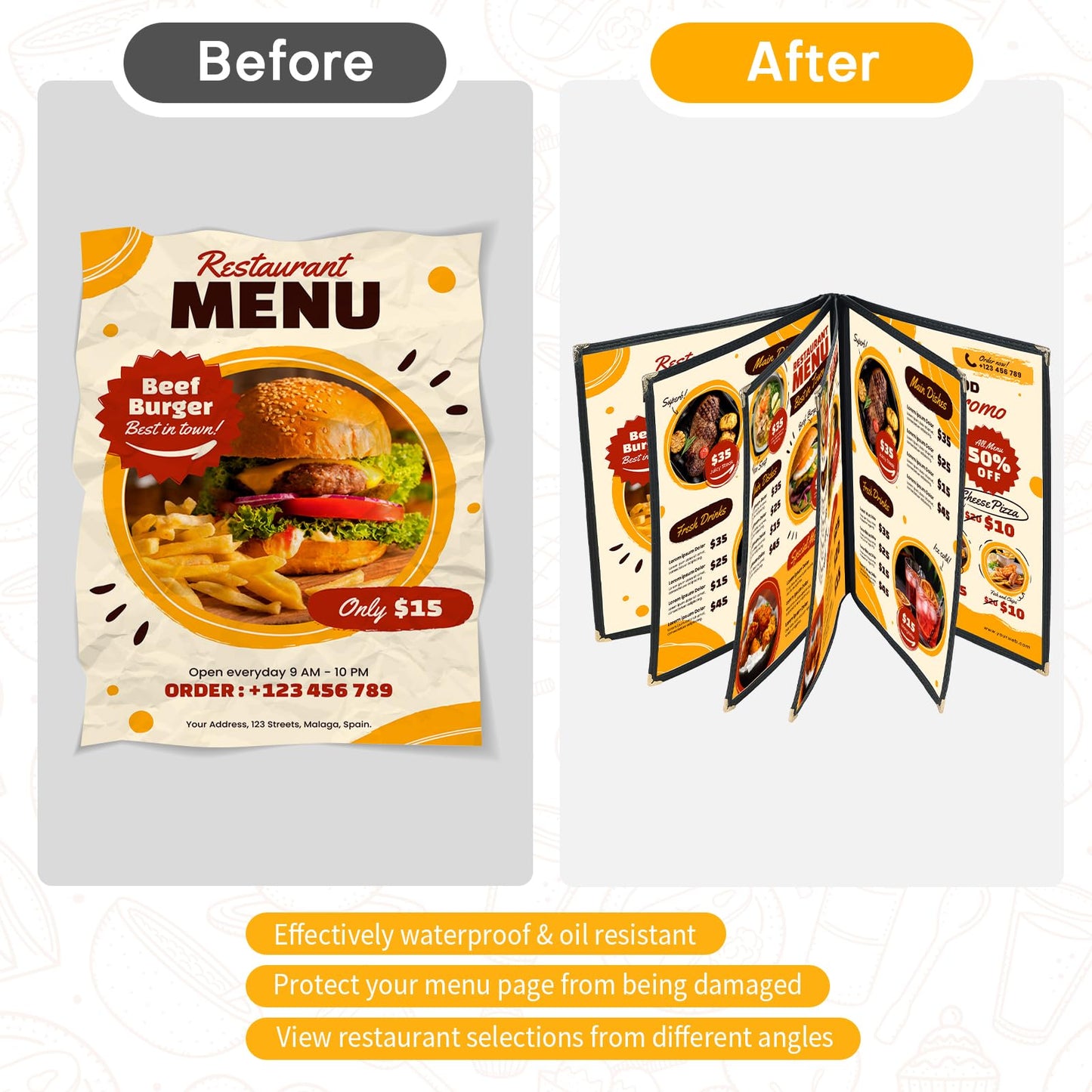 FLKQC Transparent Restaurant Menu Covers 8.5 x 11 | Restaurant Recipe Menu Covers Transparent Restaurant Menu Covers for Kitchen, Drink, Wine Menu Covers Black (10, 6 Page)