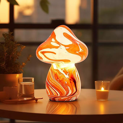 Glass Mushroom Table Lamps Night Lights Cordless Cute Small Nightstand Desk Lamp for Bedroom Living Home Decor Red (E27 Bulb Included)