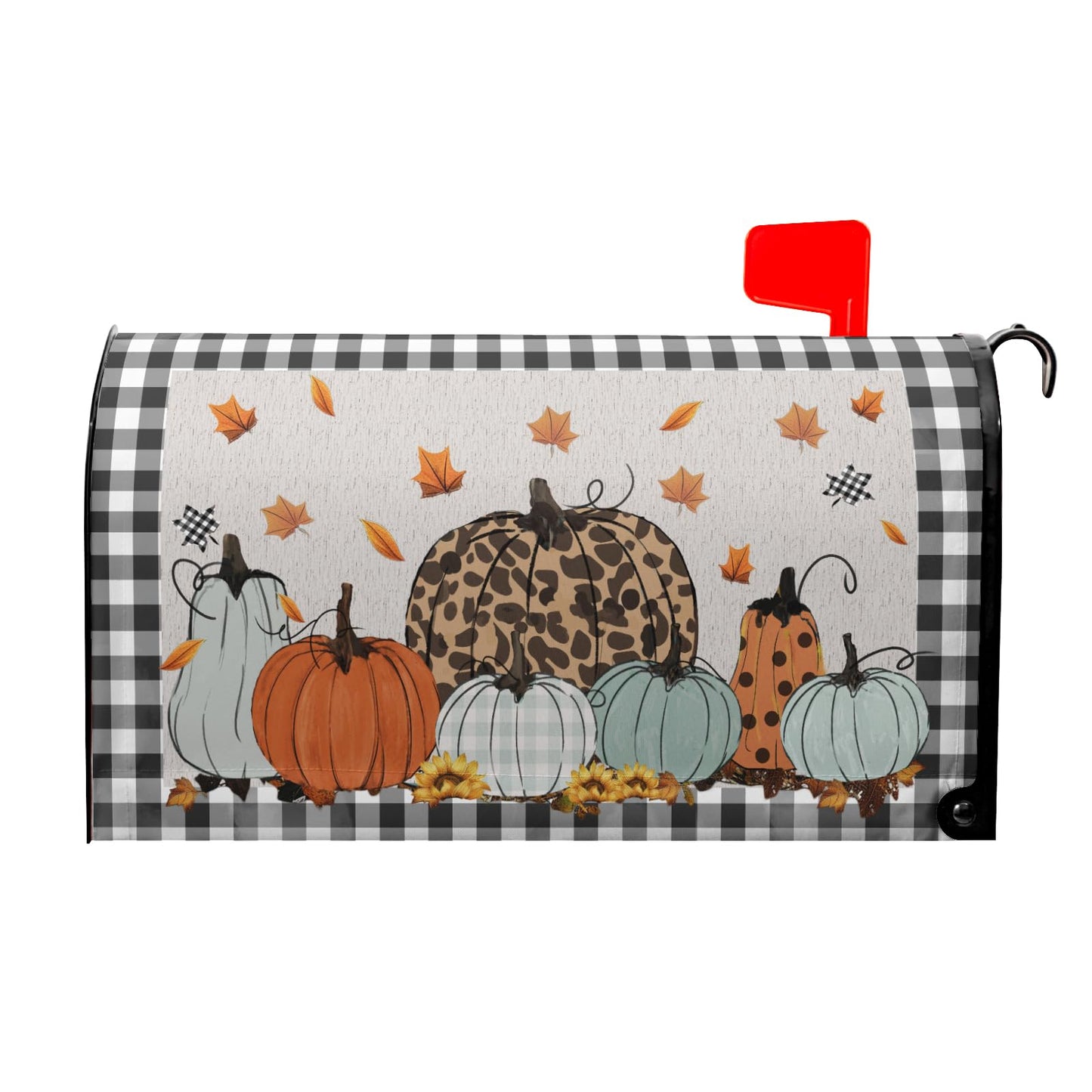 Fall Magnetic Mailbox Covers Buffalo Plaid Harvest Pumpkin Post Wraps Pumpkins Maple Leaf Decorative Waterproof Mail Box Covers Autumn Thanksgiving Holiday Letter Box Cover for Garden Yard 25.5x21inch