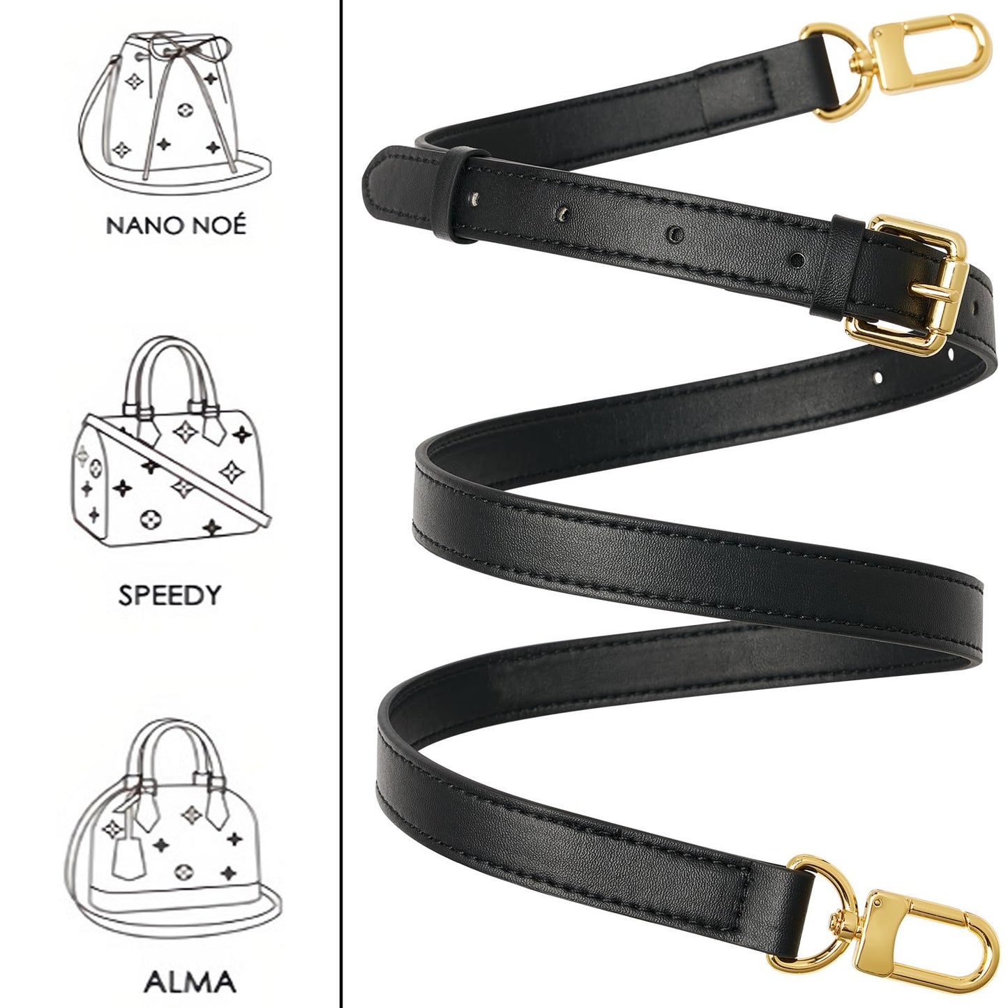 RICLVS Genuine Vachetta Leather Crossbody Strap Genuine Leather Adjustable Replacement Strap for Shoulder Bag Handbag Purse (Black)