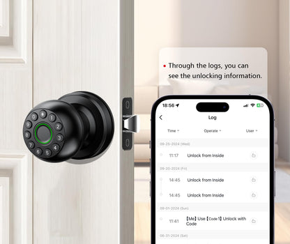 Pulido Fingerprint Door Lock | App Available But Not Required | Keypad Door Knob with Real Buttons | Smart Fingerprint Door Knob for Bedroom, Office, Apartment