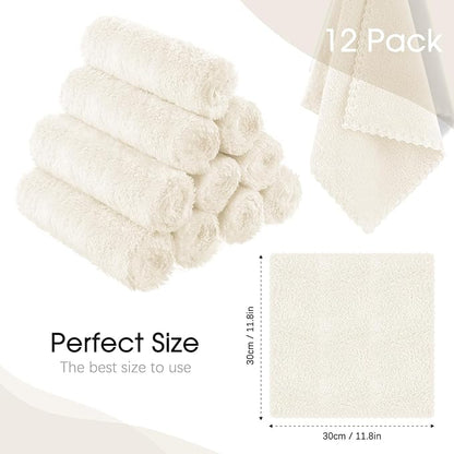 Syhood 12 Pieces Face Wash Cloth 12 x 12 in Makeup Remover Cloths Towel Coral