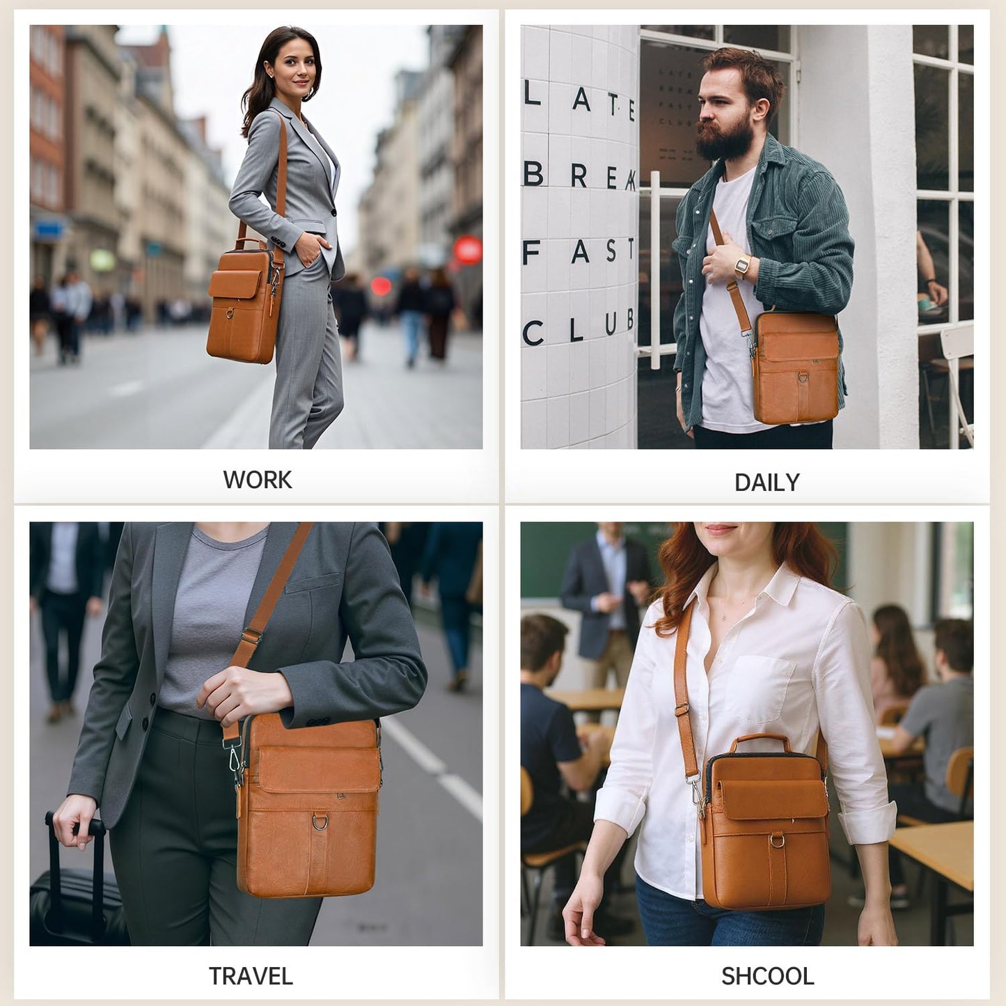 11 Inch Tablet Shoulder Bag Leather Carrying Case for 11 inch iPad A16, iPad Pro 11" M5 M4/ iPads Air 11" M4 M3 M2 2026 2025 with Magic Keyboard, Vertical Laptop Sleeve Messenger Computer Bag, Brown