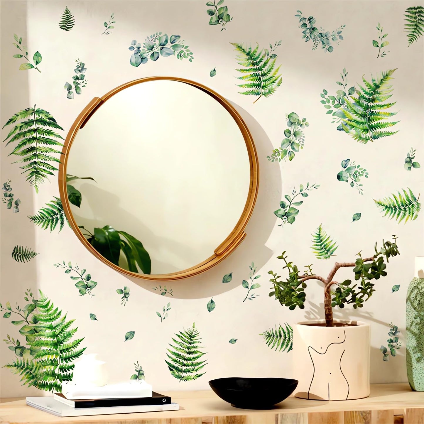 Fern Fronds Leaves Botanical Wall Stickers, sacinora Bracken Green Plants DIY Wall Decals Removable Vinyl Peel and Stick for Living Room Bedroom Kitchen Study Room Art Home Decorations
