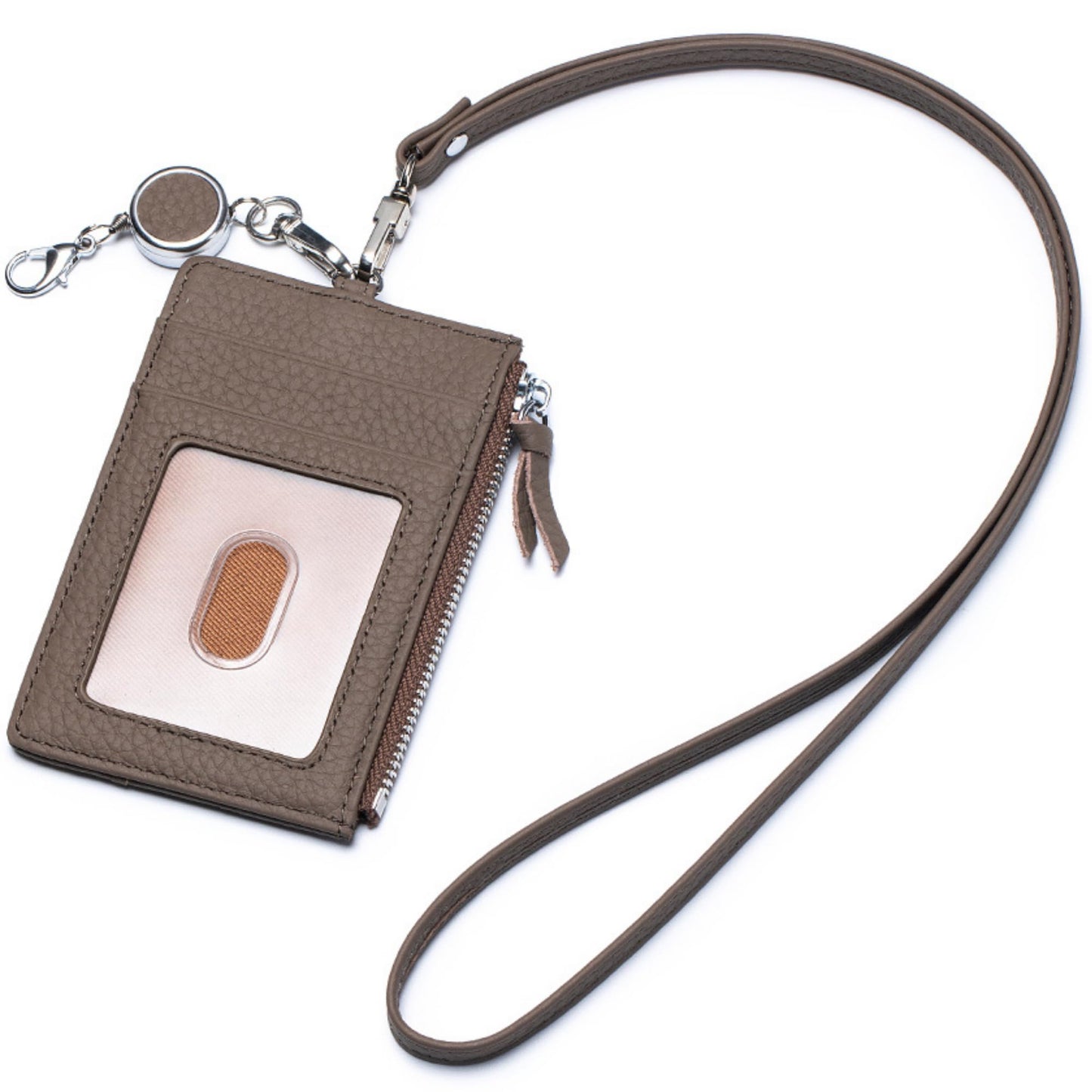 2-in-1 Leather ID Badge Holder with Wallet for Work, Multifunction ID Case with Credit Card Slots & Cash Coin Pocket, Slim Wallet with Lanyard for Women Men Nurse Teacher (Dark Hkaki)