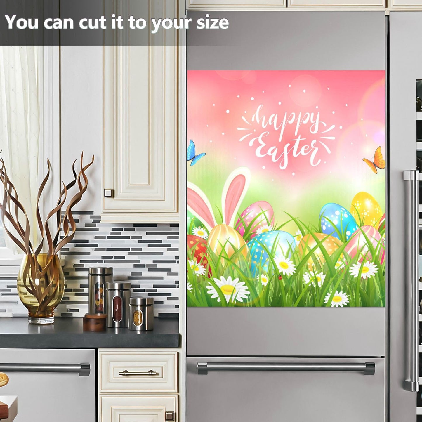 Kigai Easter Eggs Dishwasher Magnet Cover, Reuseable Kitchen Fridge Door Magnet Sticker, Waterproof Refrigerator Microwave Magnet Cover Hoilday Party Decor, 23 x 26 Inch