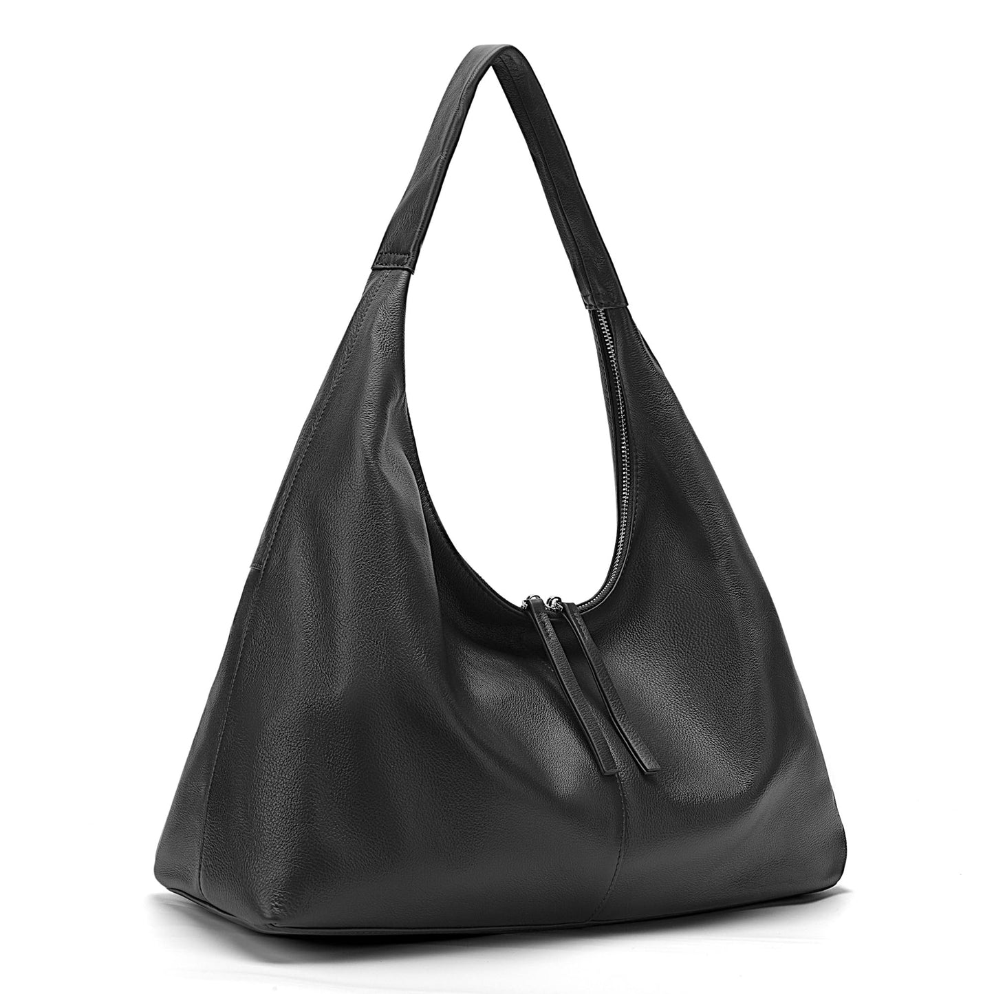 befen Leather Slouchy Hobo Bags for Women, Ultra Soft Full Grain Leather Large Tote Bag,Lightweight Tote Purses Foldable Black Shoulder Handbag, Oversized Hobo Bags for Women Work Travel