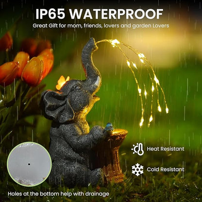 Solar Garden Decor Watering Elephant, Outdoor Statue Solar Light Decoration, Housewarming Gift, Birthday Gift for Women, Mom, Grandma