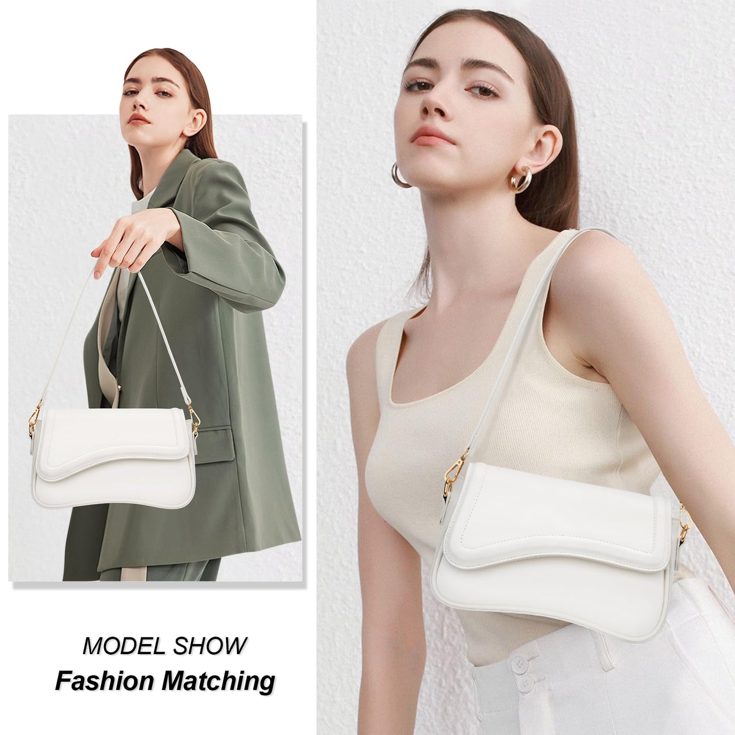 KKXIU Shoulder Bag for Women Small Clutch Purses Cute Hobo Handbag Trendy Underarm Bag-Beige