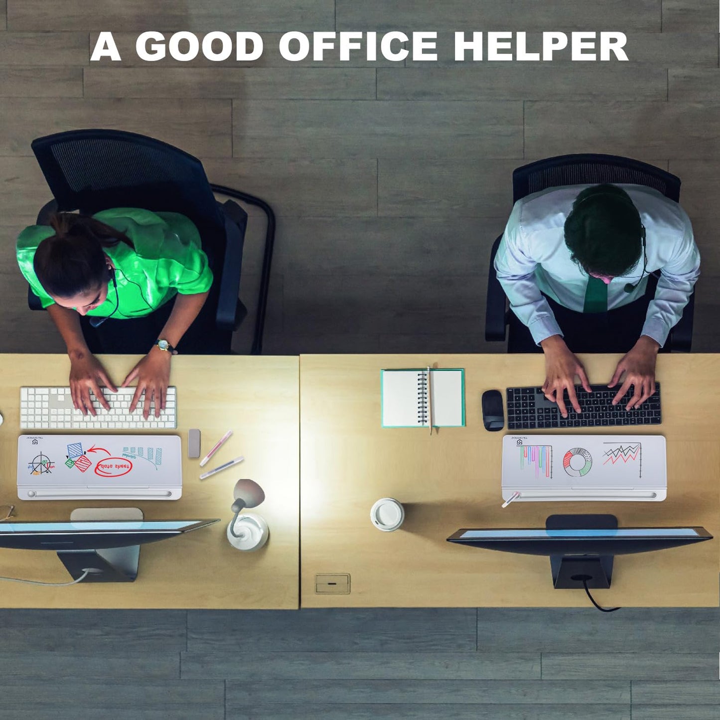 TSJ OFFICE Small Desktop Whiteboard -Glass Dry Erase Board Computer Keyboard Stand White Board Surface Pad with Drawer, Desk Organizers with Accessories for Office, Home, School Supplies - White