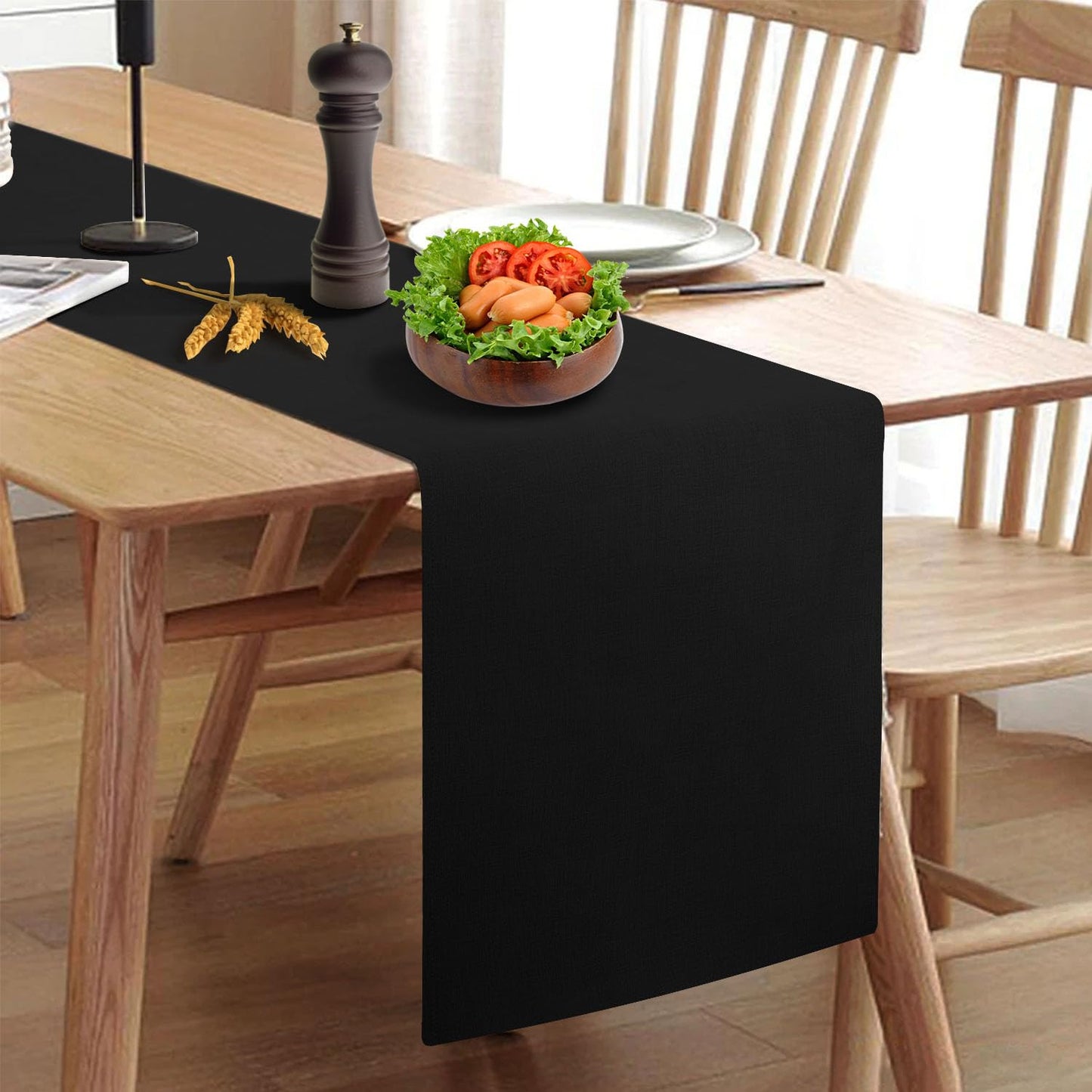 Rinpon Waterproof Wipeable Table Runner, Thick Farmhouse Table Runner, Dresser Runner, Rustic Table Runner for Kitchen Dining Room, Bedroom, Living Room, Indoor and Outdoor (72'',Black)