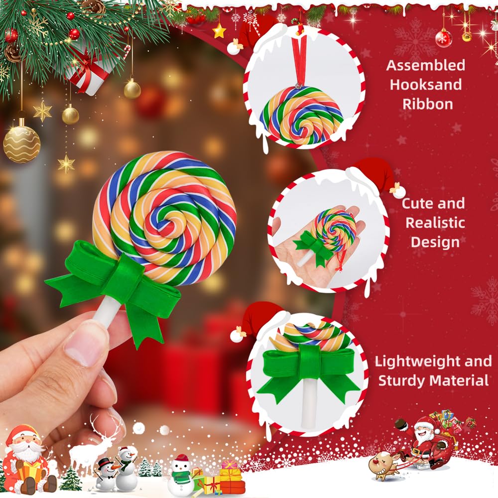 8 PCS Christmas Candy Ornaments, Polymer Clay Lollipop Hanging Decor for Xmas Tree, Holiday Party Decoration by Aurdox