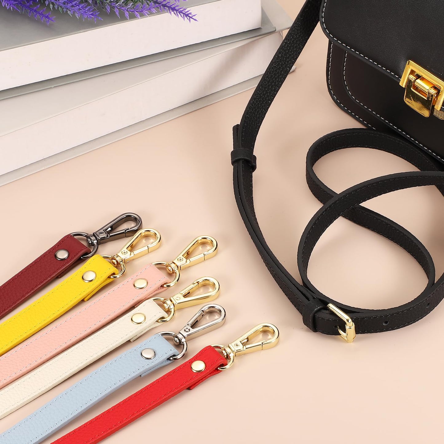 uxcell Genuine Leather Purse Strap, 41.7"-51.2" Adjustable Crossbody Replacement Straps 0.7" Width for Women Handbags Shoulder Bag (Black, Silver Buckle)
