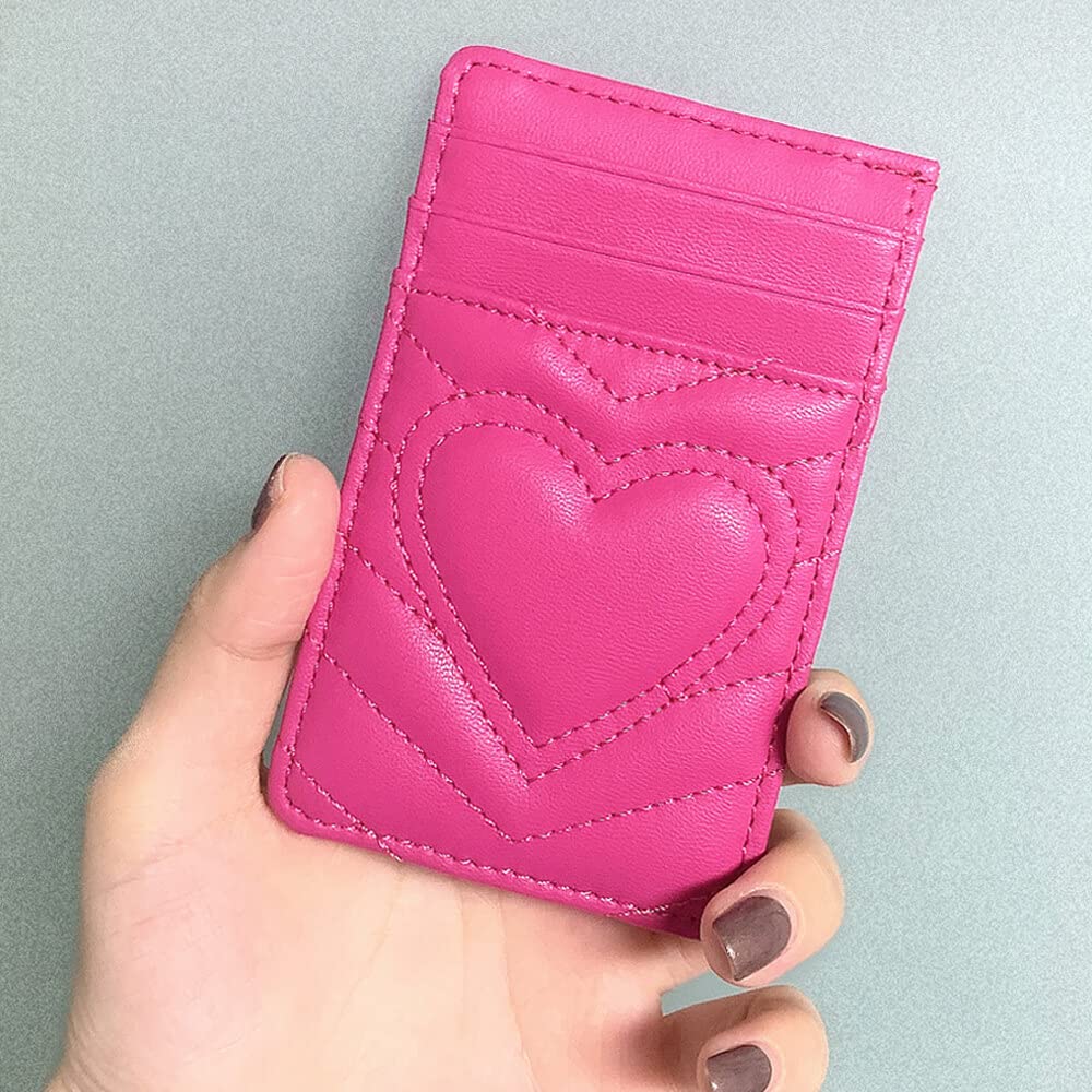 AUNER LEATHER Birthday Gifts for Teen Girls - Graduation Gifts for 10 11 12 13 14 15 16 Year Old Girl, Cute Heart Trendy Stuff, Quilted Leather Card Holder Slim Front Pocket Wallet for Teenage Girls