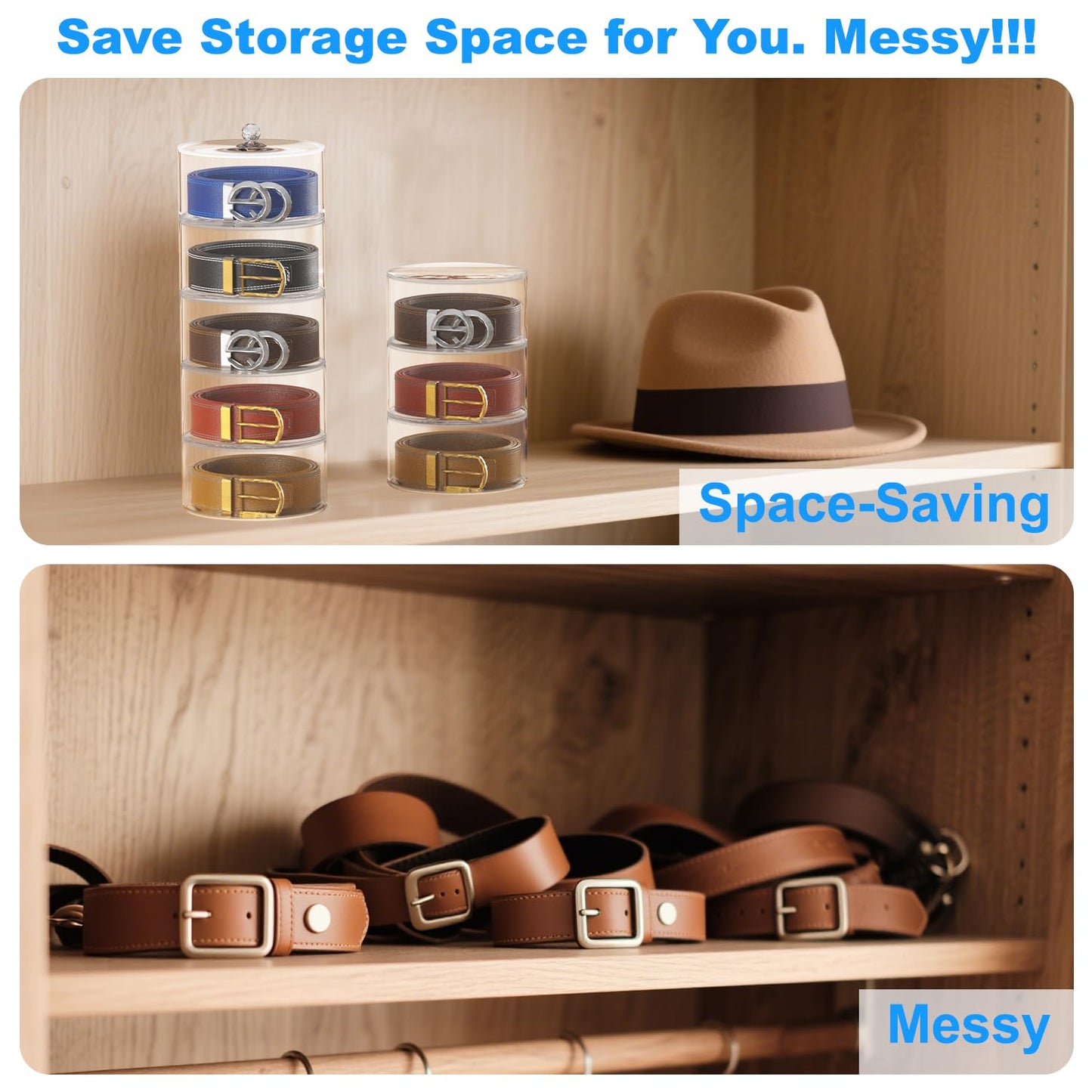 Yutzhre Belt Organizer, 5-Tier Acrylic Belt Storage & Holder for Closet - Clear Jewelry Organizer Case, Space Saving Display for Belts, Ties
