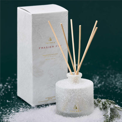 Thymes Frasier Fir Reed Diffuser Set – Includes Reeds, Fragrance Oil, and Frosted Glass Bottle – Fragrance Oil Diffuser – Room Fresheners – Luxury Home Decor – Green & Clear (Pine Needle, 4 fl oz)