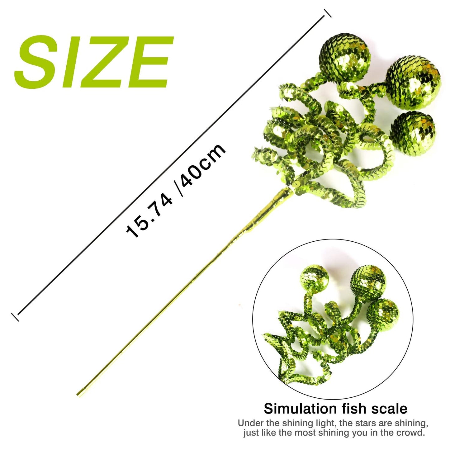 ZHANYIGY 6PC Set Green Christmas Tree Decoration Sequins Ball Curly Pick, Christmas Tree Decorations Christmas Tree Topper Star Home Office Perfect Party Decorations Gifts