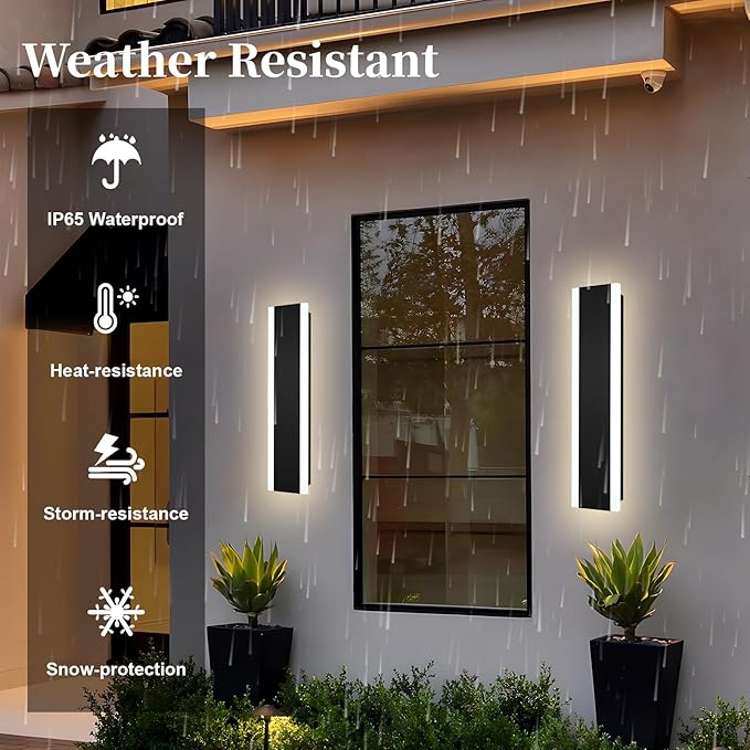 2 Pack 24in Modern LED Outdoor Wall Light,Long Outdoor LED Light Fixtures,IP65 Waterproof Exterior Wall Mount Lighting,Outside Wall Sconces Lights for House,Patio,Porch,Garden