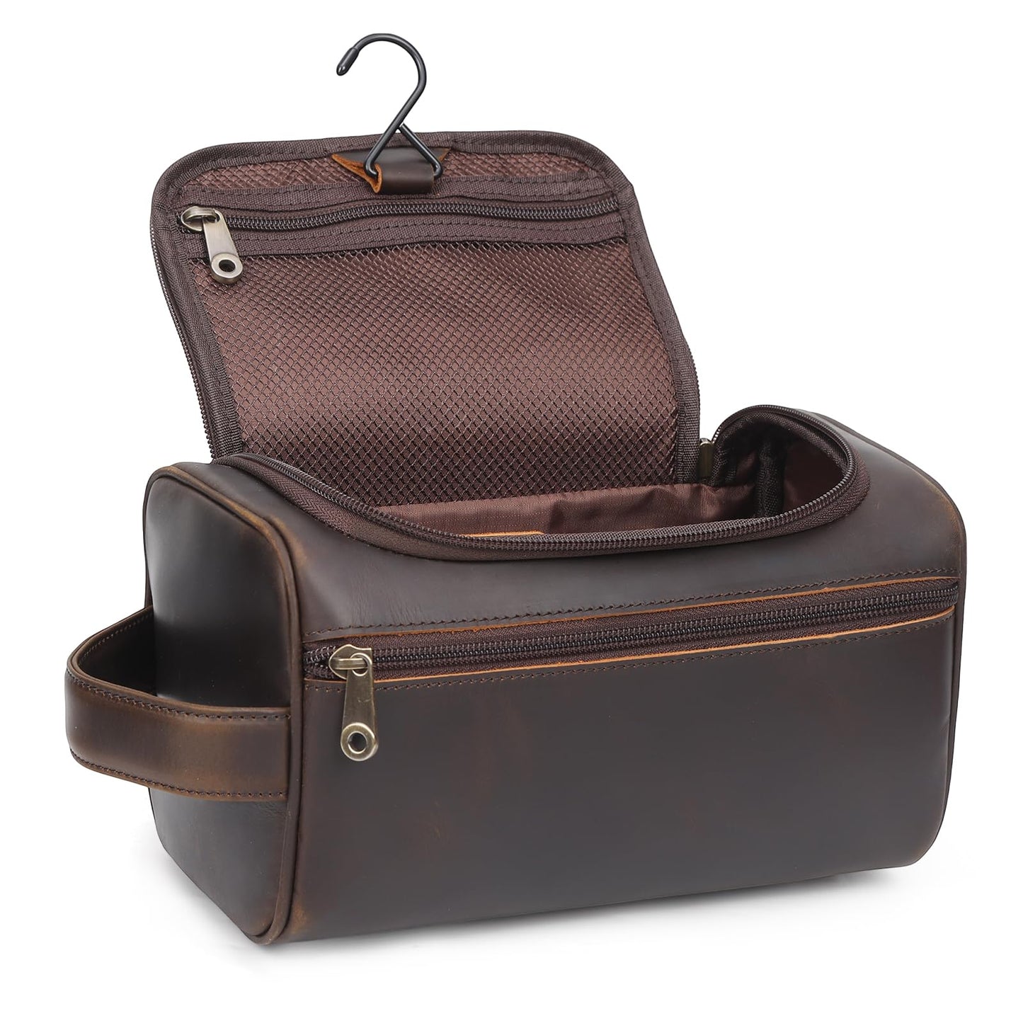 TIDING Mens Leather Hanging Toiletry Bag Travel Shaving Kit Portable Makeup Cosmetic Organizer Wash Case