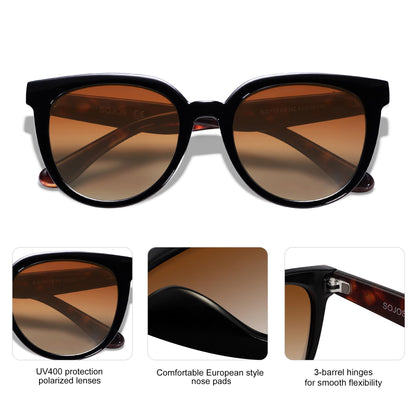 SOJOS Trendy Cat Eye Round Polarized Sunglasses for Women Fashion UV Protection Sunnies Sunglasses SJ2175
