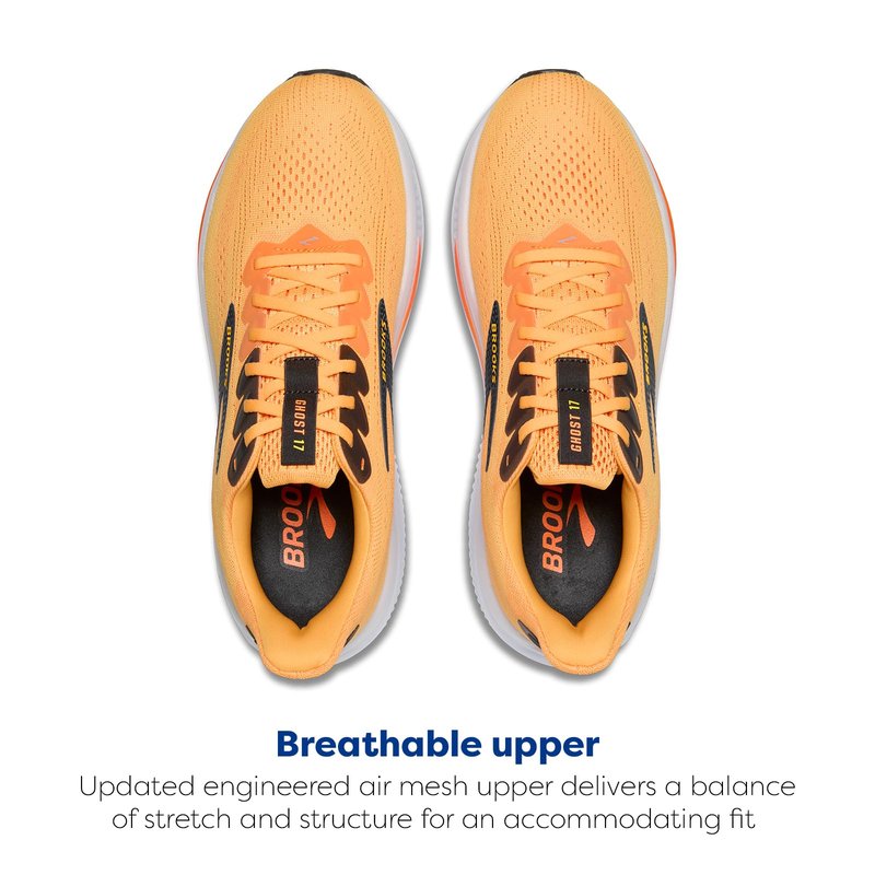 Brooks Men’s Ghost 17 Neutral Running Shoe - Blazing Orange/Yellow/Ebony - 11 Medium