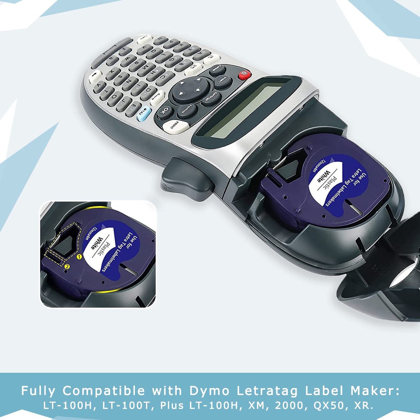 UNOKA Replacement for DYMO Letratag Waterproof Labels Refills White Plastic 91331(91201 S0721660), Black on White LT Label Tape for Dynamic Letra Tag LT-100T LT-100H QX50, 1/2" x 13' (12mm x 4m)