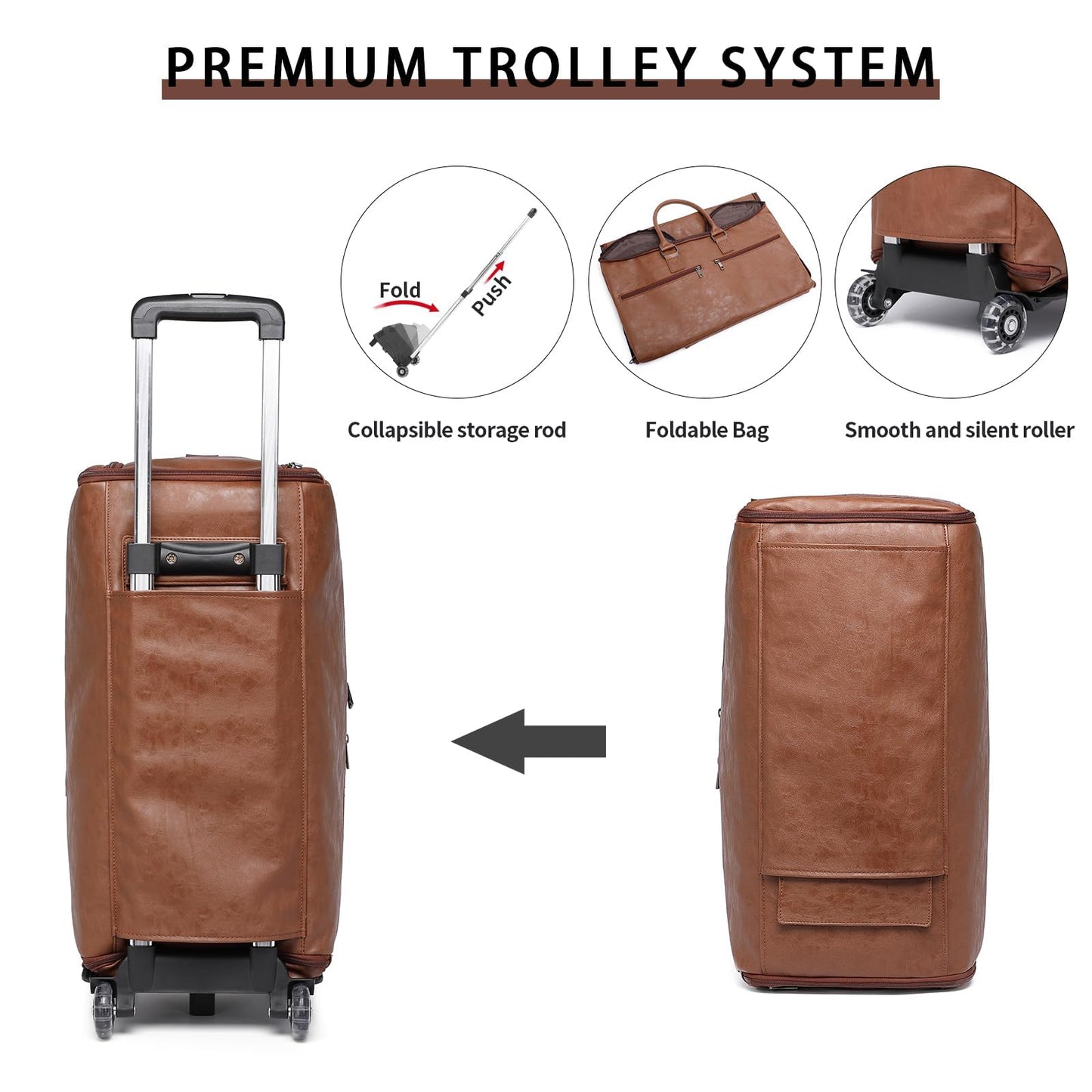 Seyfocnia Rolling Garment Bag With Wheels - Overnight Carry On Suitcase With Shoe Compartment - Convertible Duffle Bag for Travel - Brown