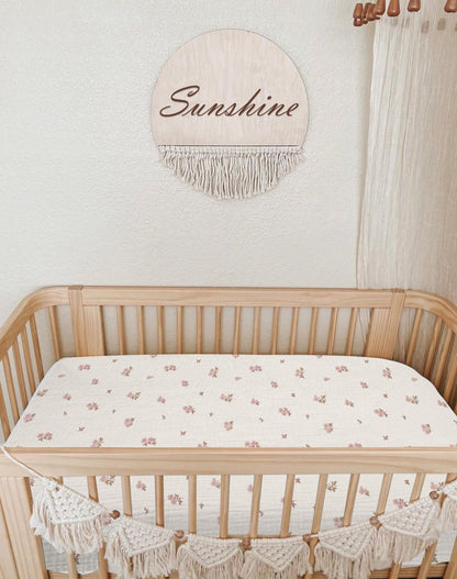 Pack and Play Sheets for Baby Boy and Girl 2 Pack, Neutral Muslin Cotton Pack N Play Mattresses Sheet 27"x39", Muslin Nursery Bedding Soft and Breathable Comfort (Vintage Blossom & Pink)