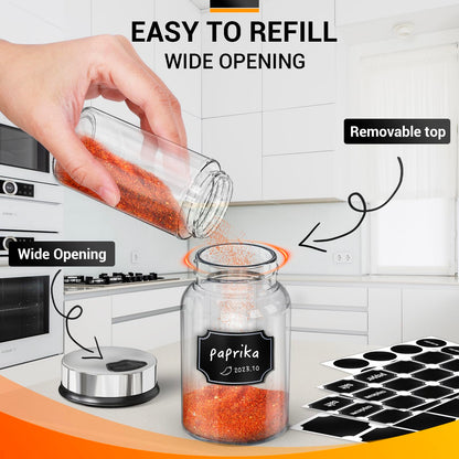 Segarty Spice Jars, 6 Pack 3 oz Spice Bottles with Shaker Lids, Glass Empty Storage Containers with Adjustable Stainless Steel Flow Top for Your Regularly Used Spices