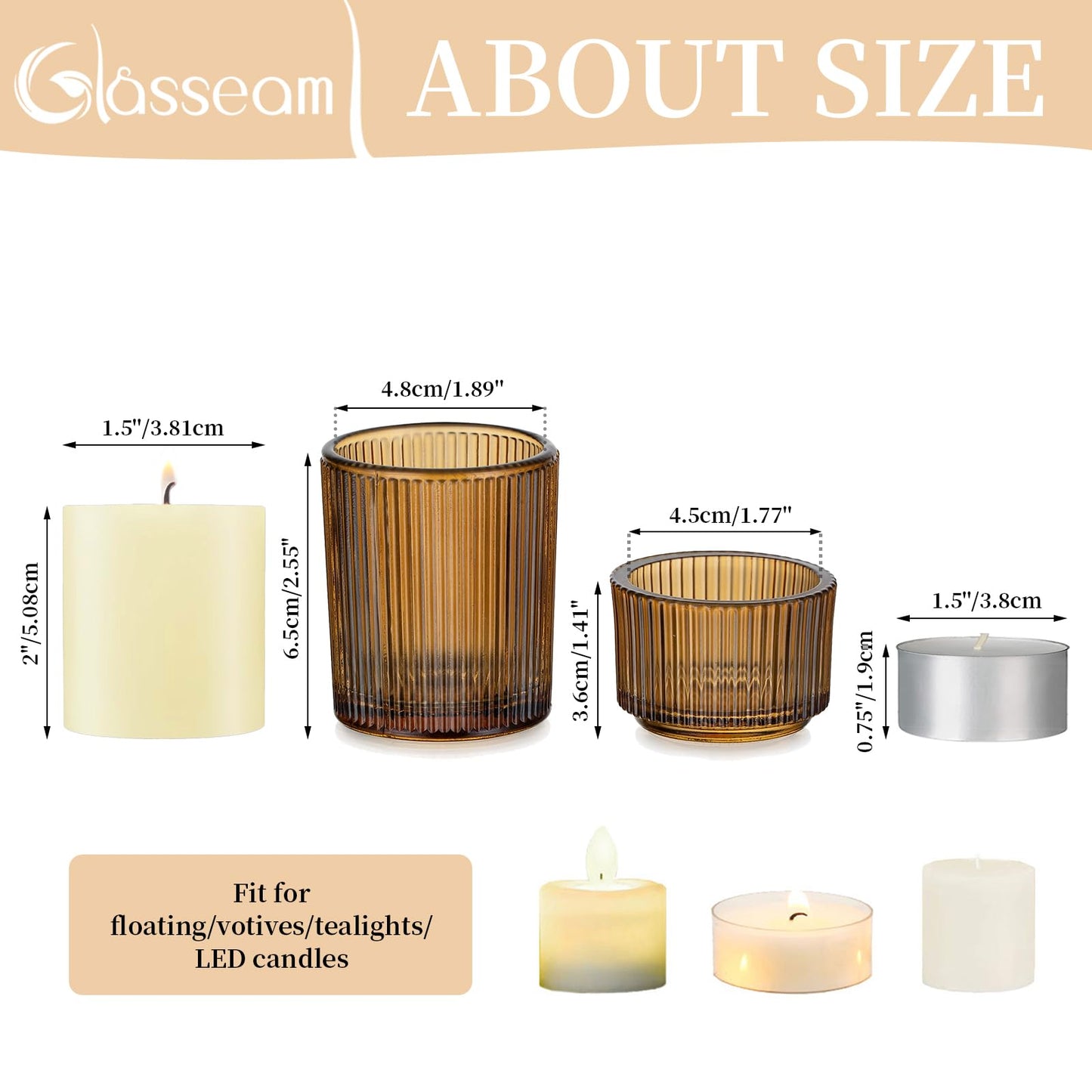 Glass Votive Tealight Candle Holder: Glasseam Amber Ribbed Tea Lights Candle Holder Bulk 24 Small Tea Candle Holder Fall Candle Holders for Table Centerpiece Thanksgiving Christmas Wedding Decor