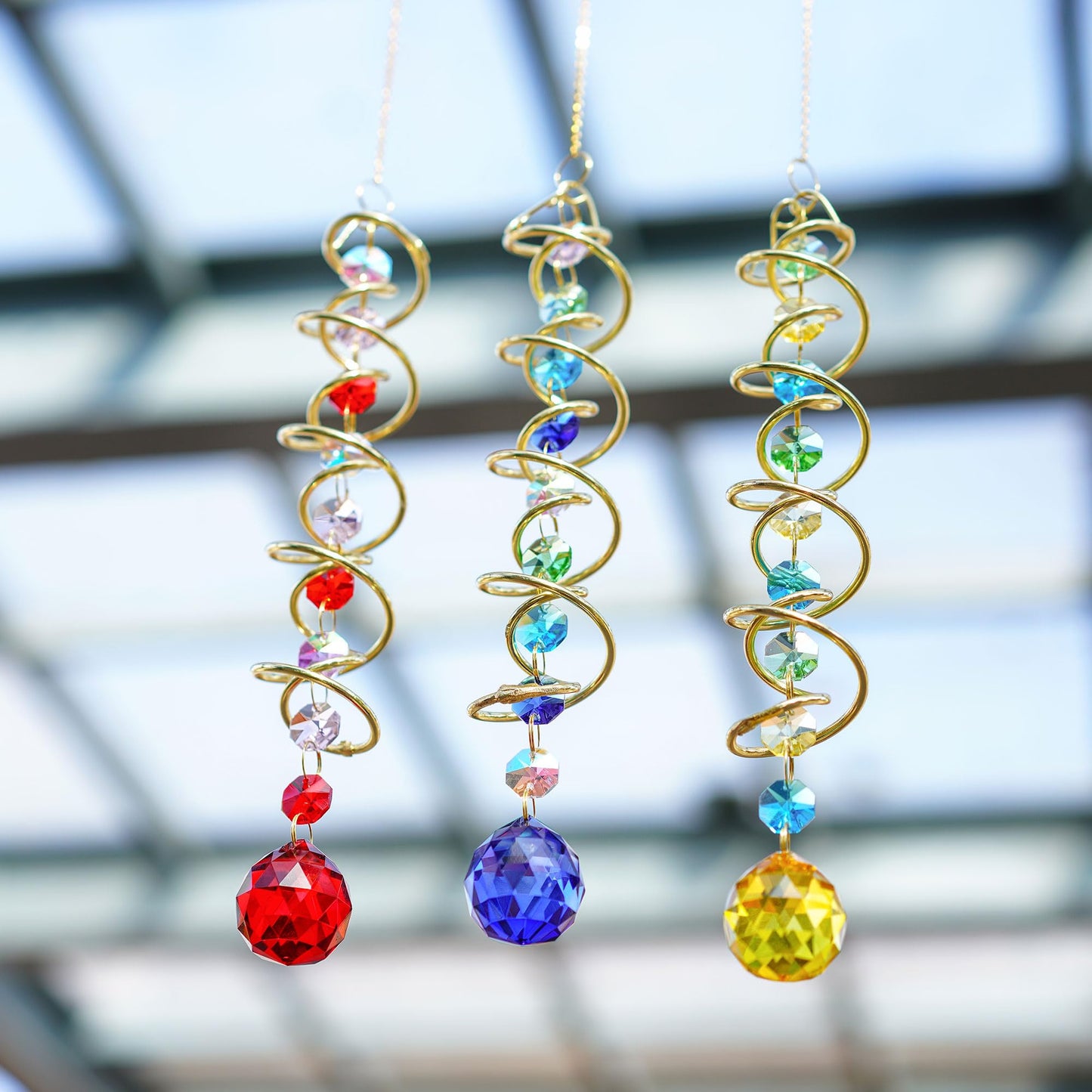 H&D HYALINE & DORA Gazing Ball Spiral Tail Crystal Suncatcher, Rainbow Maker Crystal Beads Decor Sun Catcher Hang with Hook for Window Indoor Outdoor
