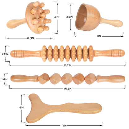 Komogir Wood Therapy Massage Tools 5-in-1 Lymphatic Drainage Massager Maderoterapia Kit Wooden Massager Body Sculpting Tools for Muscle Pain Relief, Anti-Cellulite, Body Contouring and Shaping