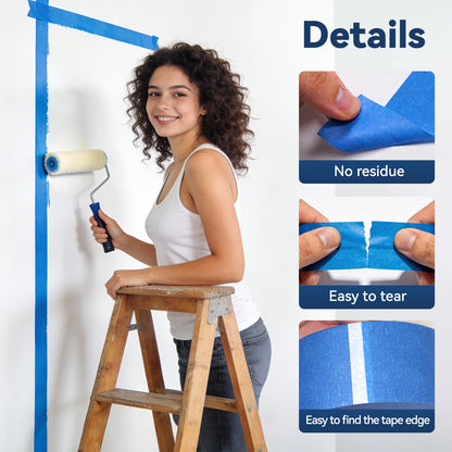 QFOUR Painters Tape 2 Inch Wide, 6 Rolls Blue Masking Tape
